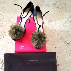 Kate Spade Black Satin Heel Sandals Feather Bow